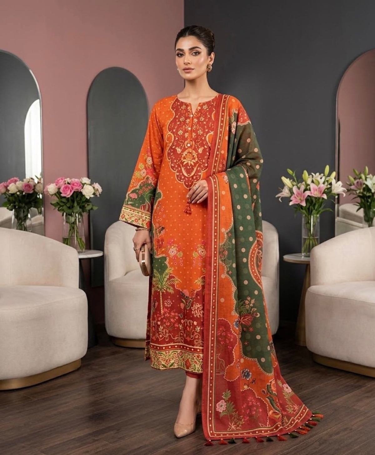 Ayesha.B 3pcs Arabic lawn (kaftan)