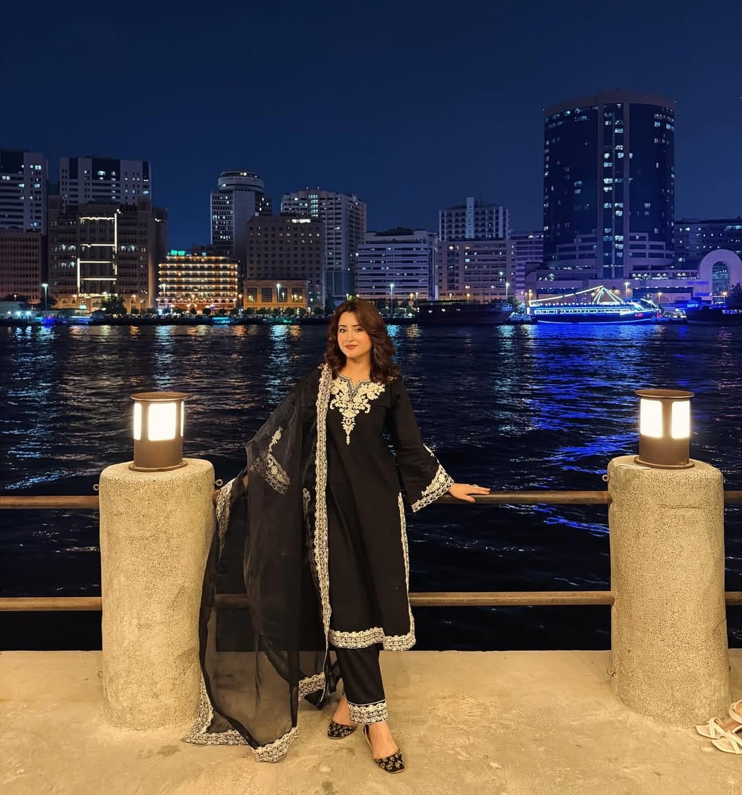 Ayesha.B 3pcs black white emb (42 lenght shirt)