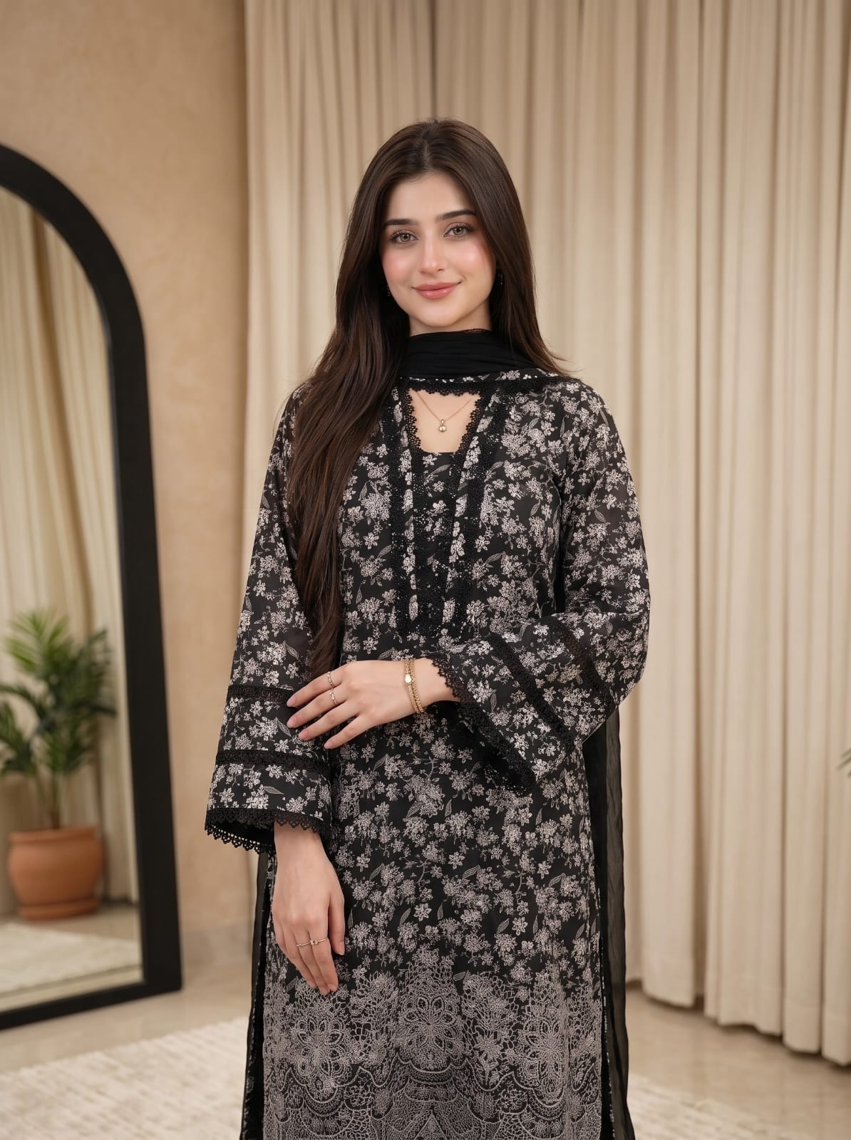 Ayesha.B 3pcs pure lawn (Black butti)