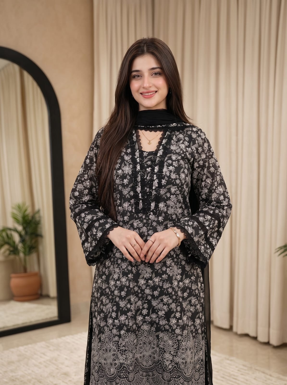 Ayesha.B 3pcs pure lawn (Black butti)