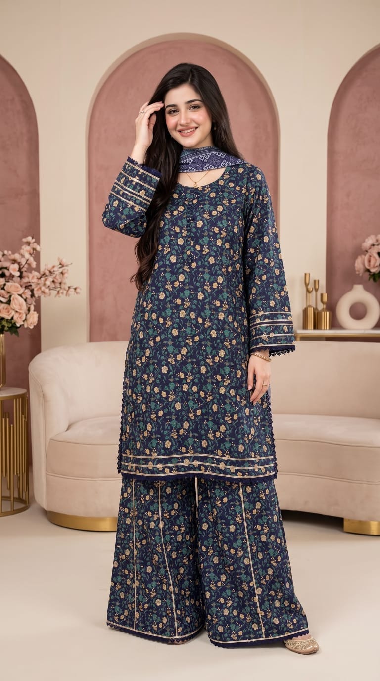 Ayesha.B 3pcs pure lawn blue (naila)