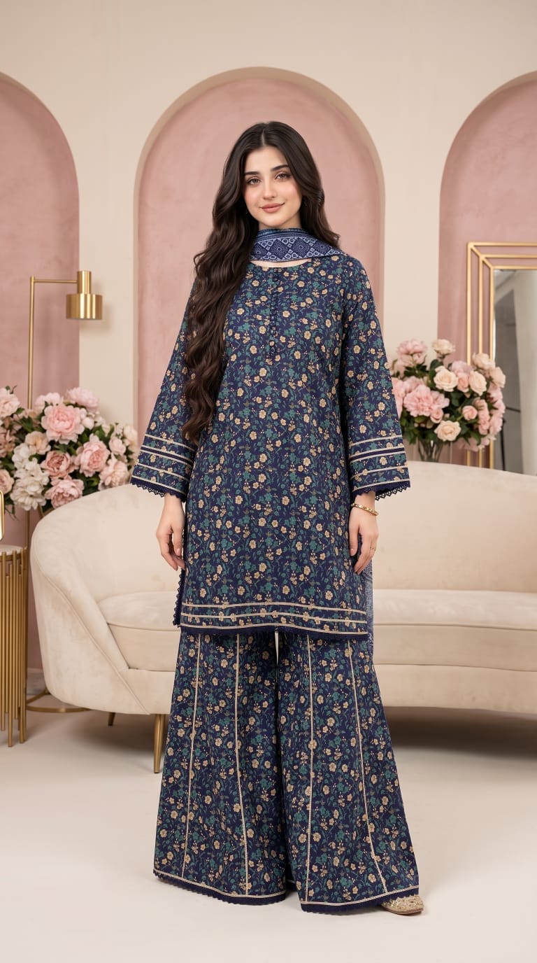 Ayesha.B 3pcs pure lawn blue (naila)