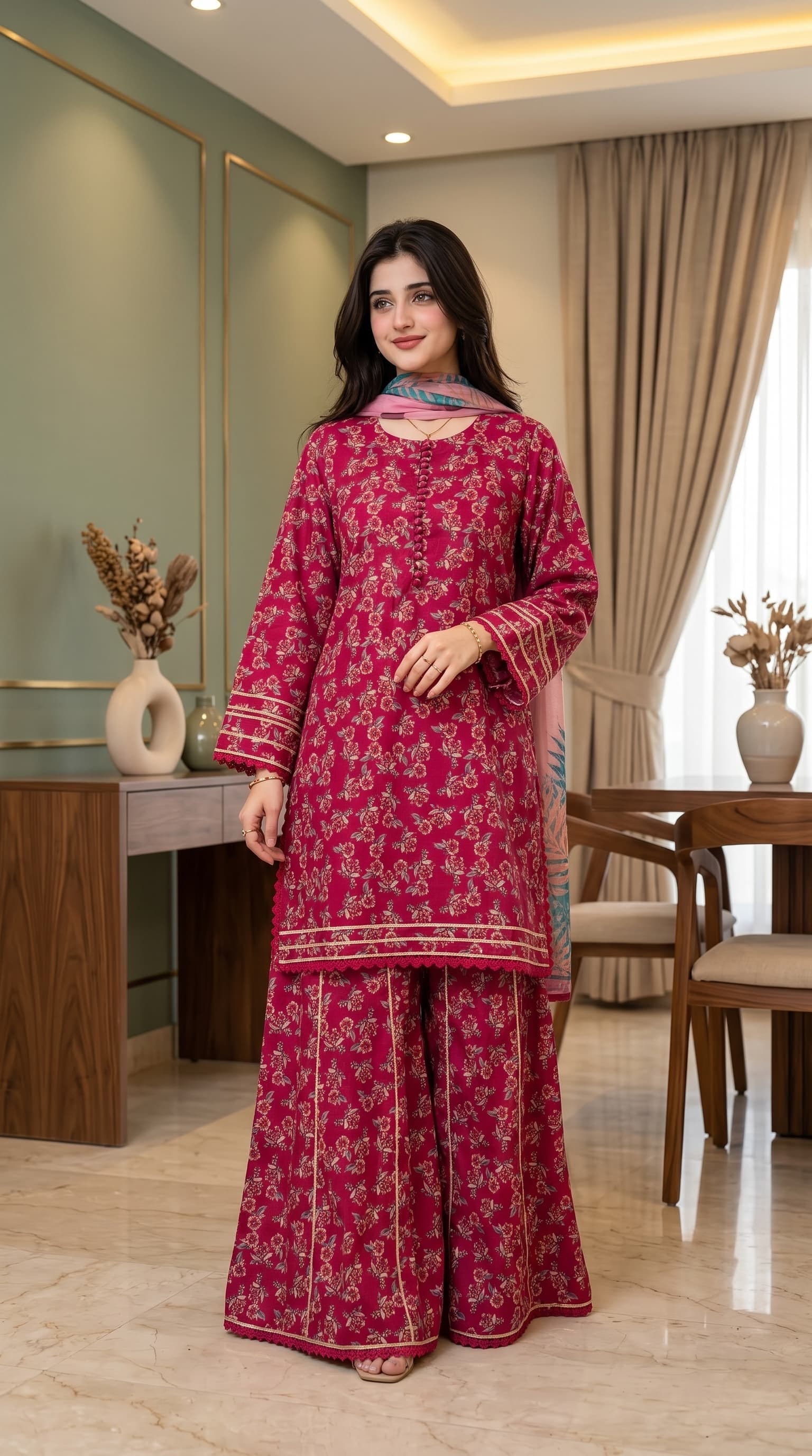 Ayesha.B 3pcs pure lawn maroon (naila)