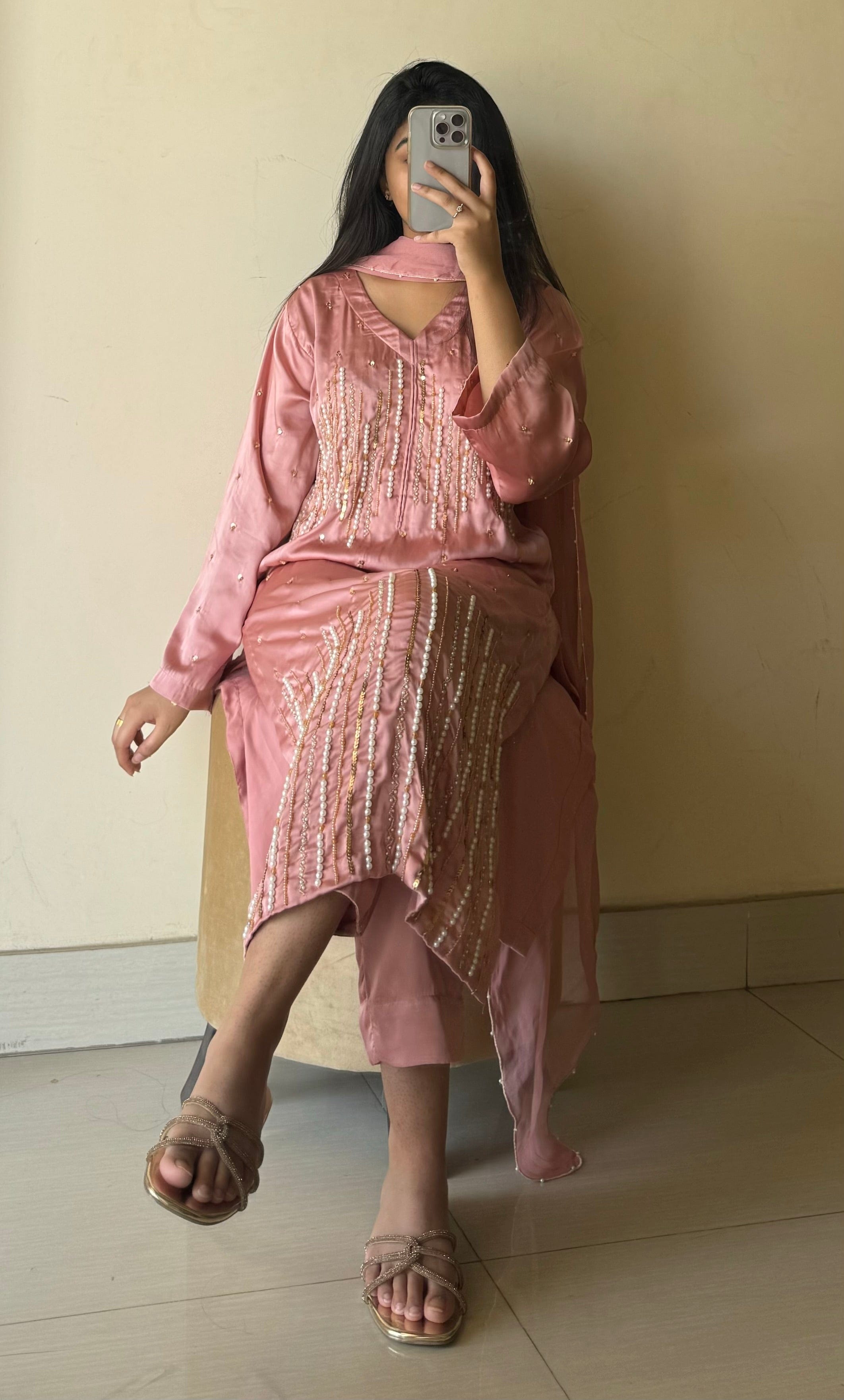 Ayesha.B Peach / Medium 3pcs silk (naina)