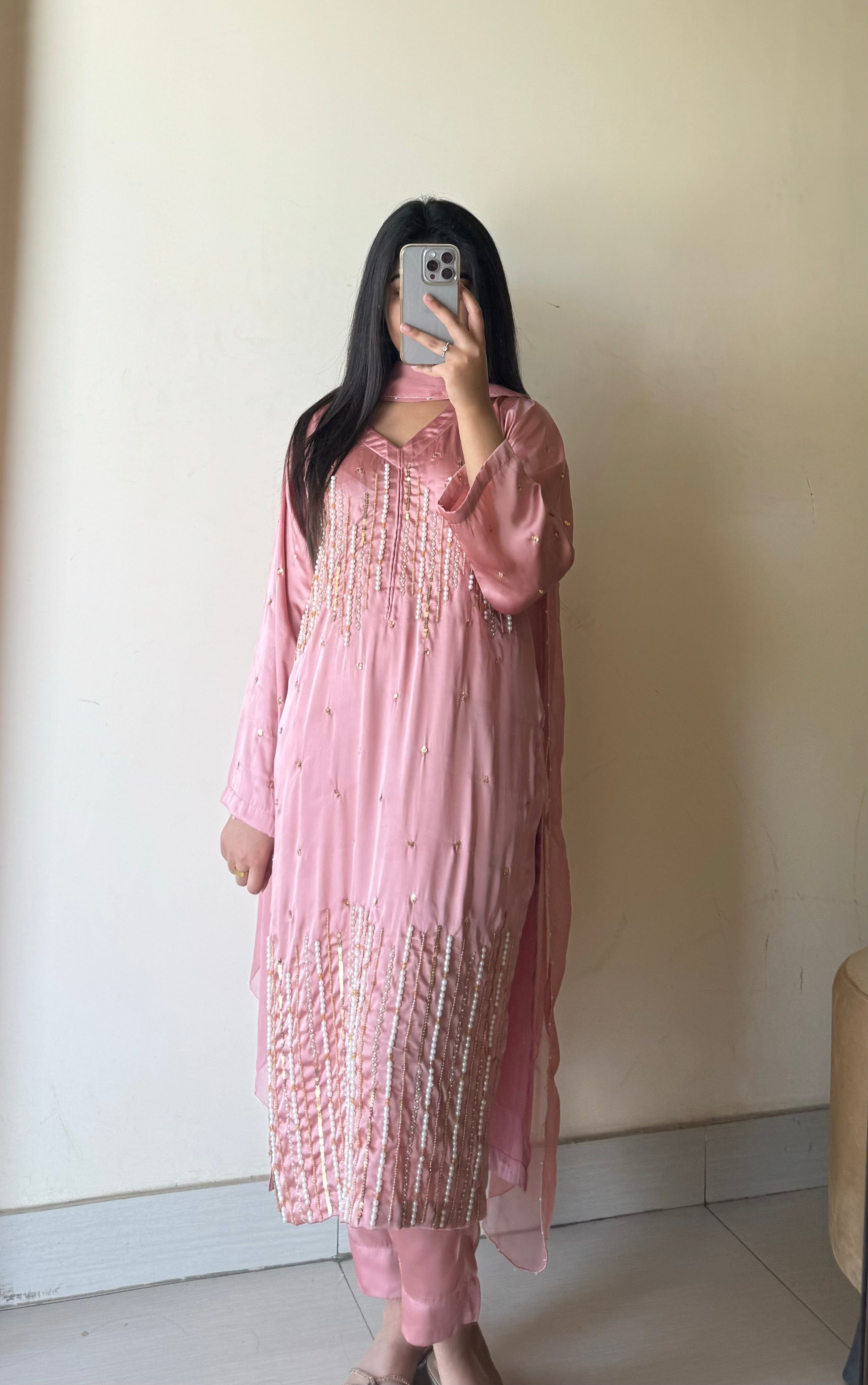 Ayesha.B Peach / Small 3pcs silk (naina)