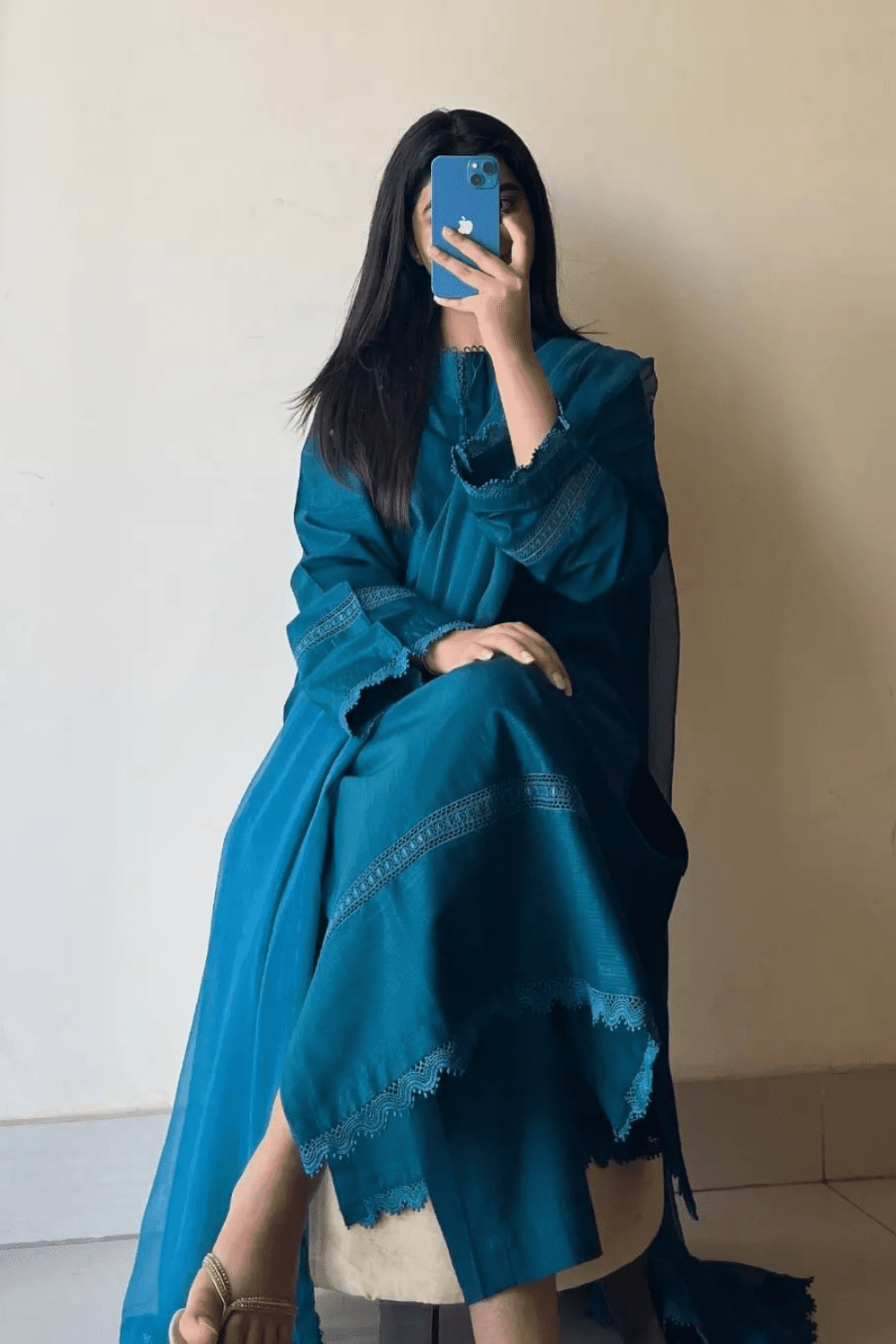 Ayesha.B Small / Aqua green 3pcs cambric lawn shirt lenght 46