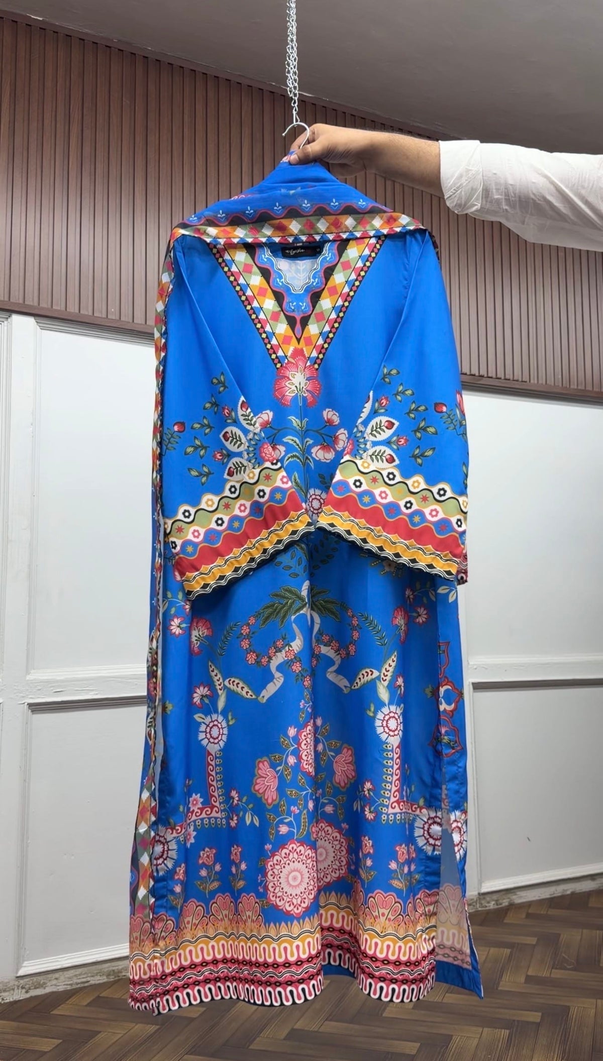 Ayesha.B Small / Blue 3pcs Arabic lawn (kaftan)