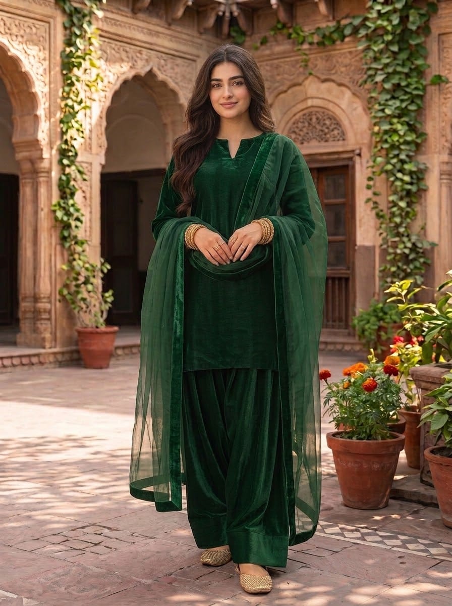 Ayesha.B Small / Bottle green 3pcs Pure velvet (noor)