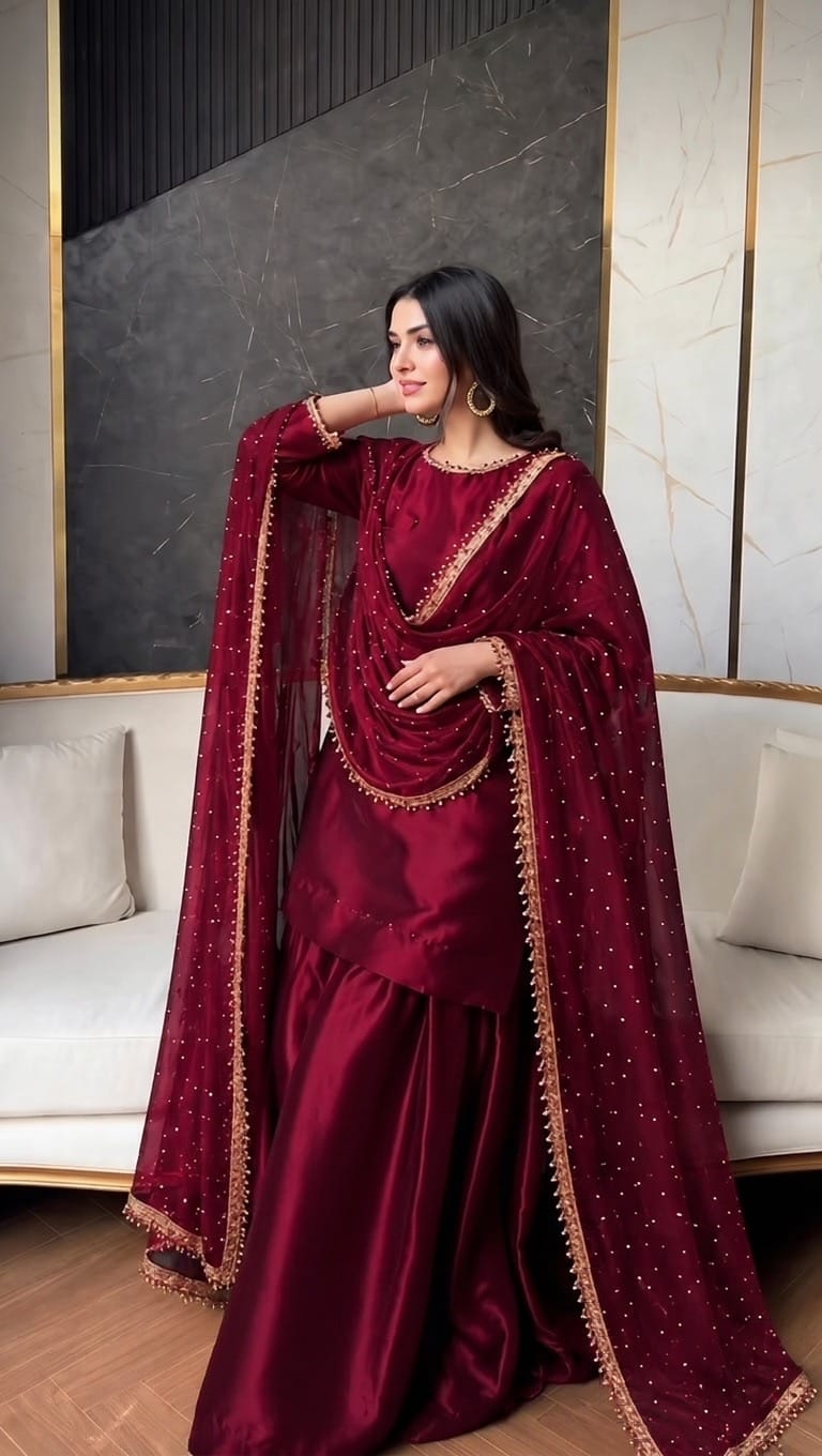 Ayesha.B Small / Maroon 3pcs silk (jasmine)