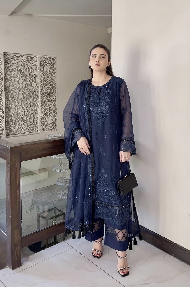 Ayesha.B Small / Navy blue 3pcs (shahi)