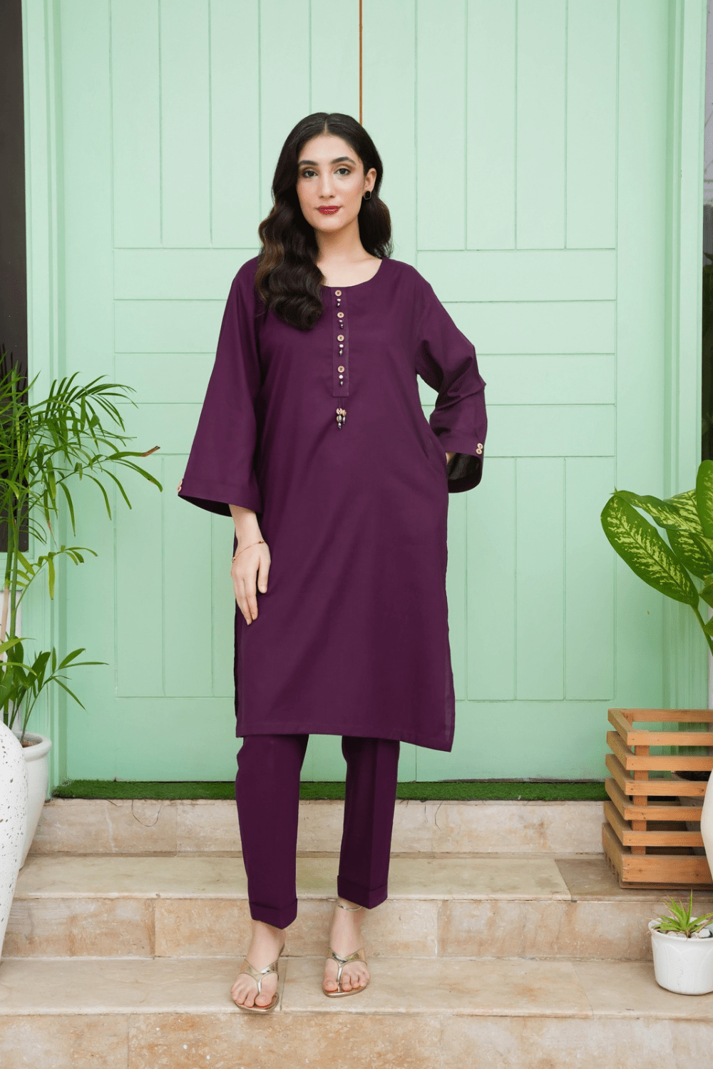 Ayesha.B Small / Purple 2pcs solid