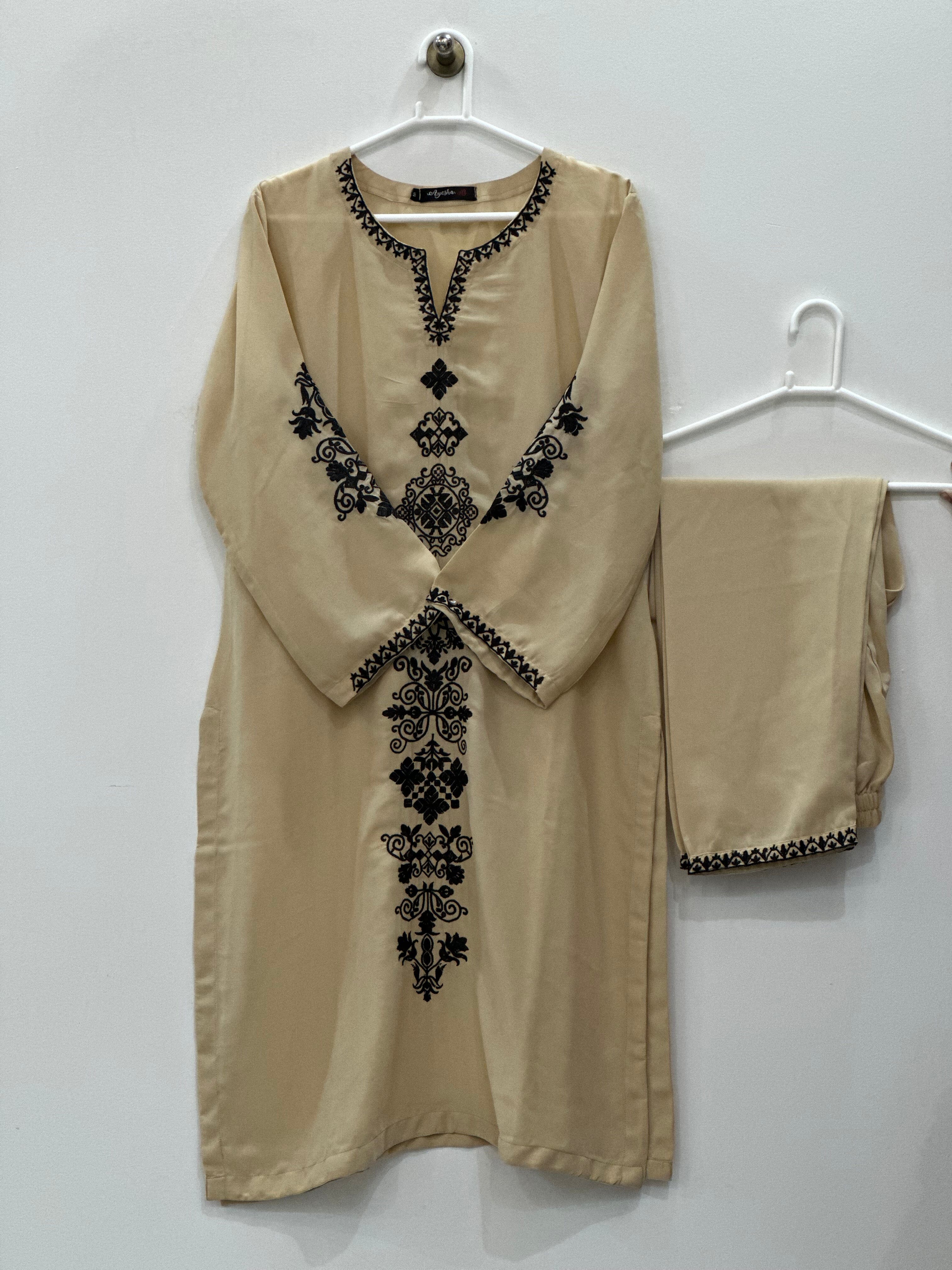 Ayesha.B Small / Skin 3pcs Georgette skin fabric black emb